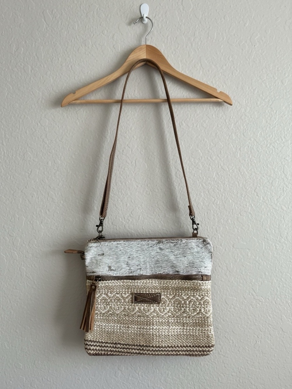Myra Bag Crossbody – Woven Geometric & Faux Fur Panel | Boho Western Style